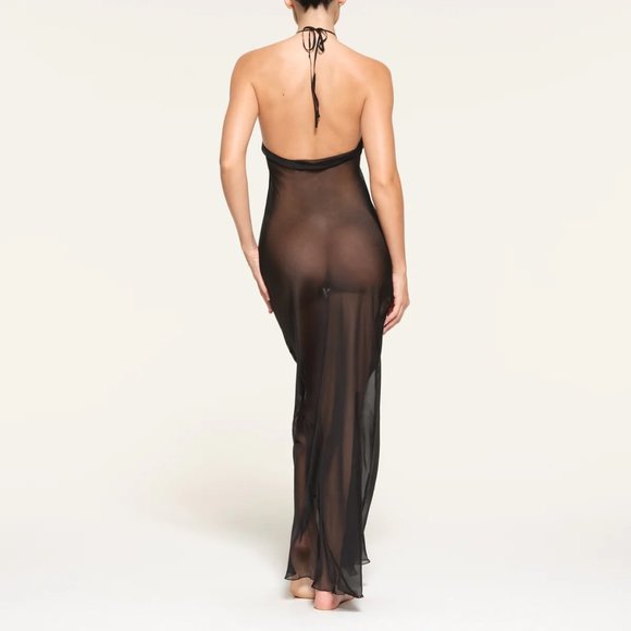 Skims Romance Halter tie slip dress black onyx size small - Picture 2 of 4